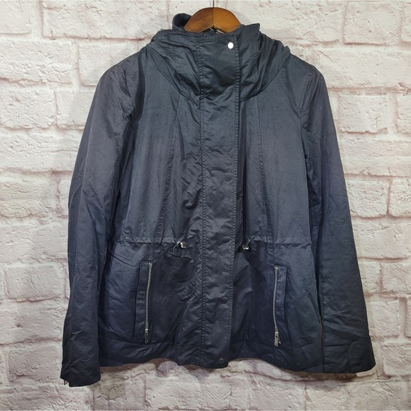 Zara Navy Blue Zip & Button Front Windbreaker Jacket - Picture 1 of 16